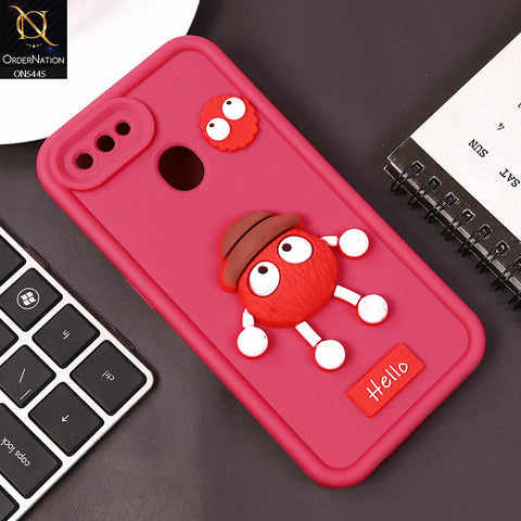 Oppo A12s Cover - Dark Pink - Cute 3D Cartoon Soft Case