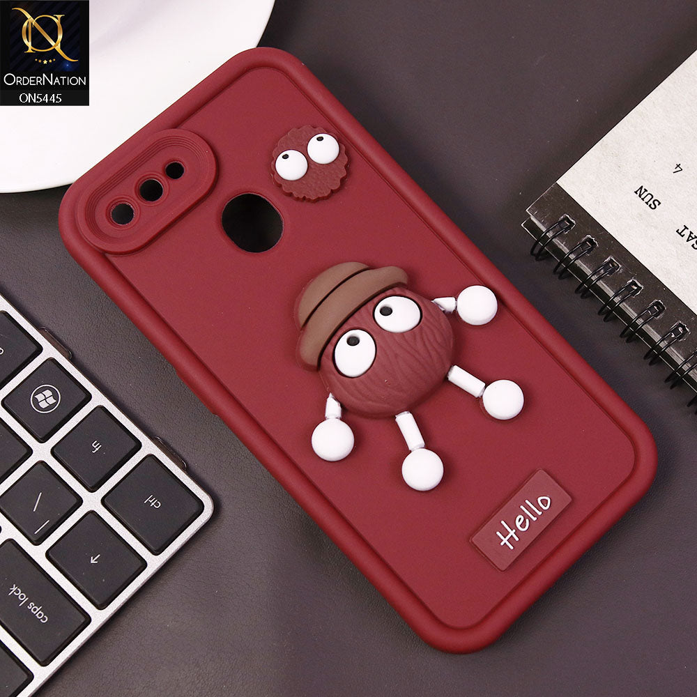 Oppo A12 Cover - Maroon - Cute 3D Cartoon Soft Case