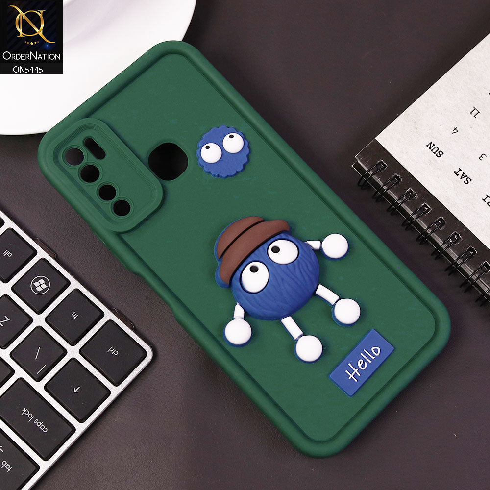 Tecno Camon 15 Cover - Green - Cute 3D Cartoon Soft Case