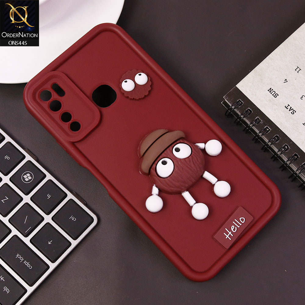 Tecno Spark 5 Cover - Maroon - Cute 3D Cartoon Soft Case