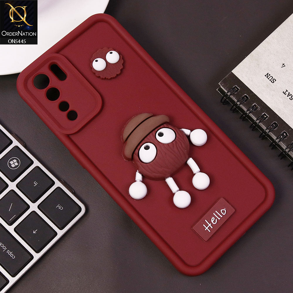 Oppo A91 Cover - Maroon - Cute 3D Cartoon Soft Case