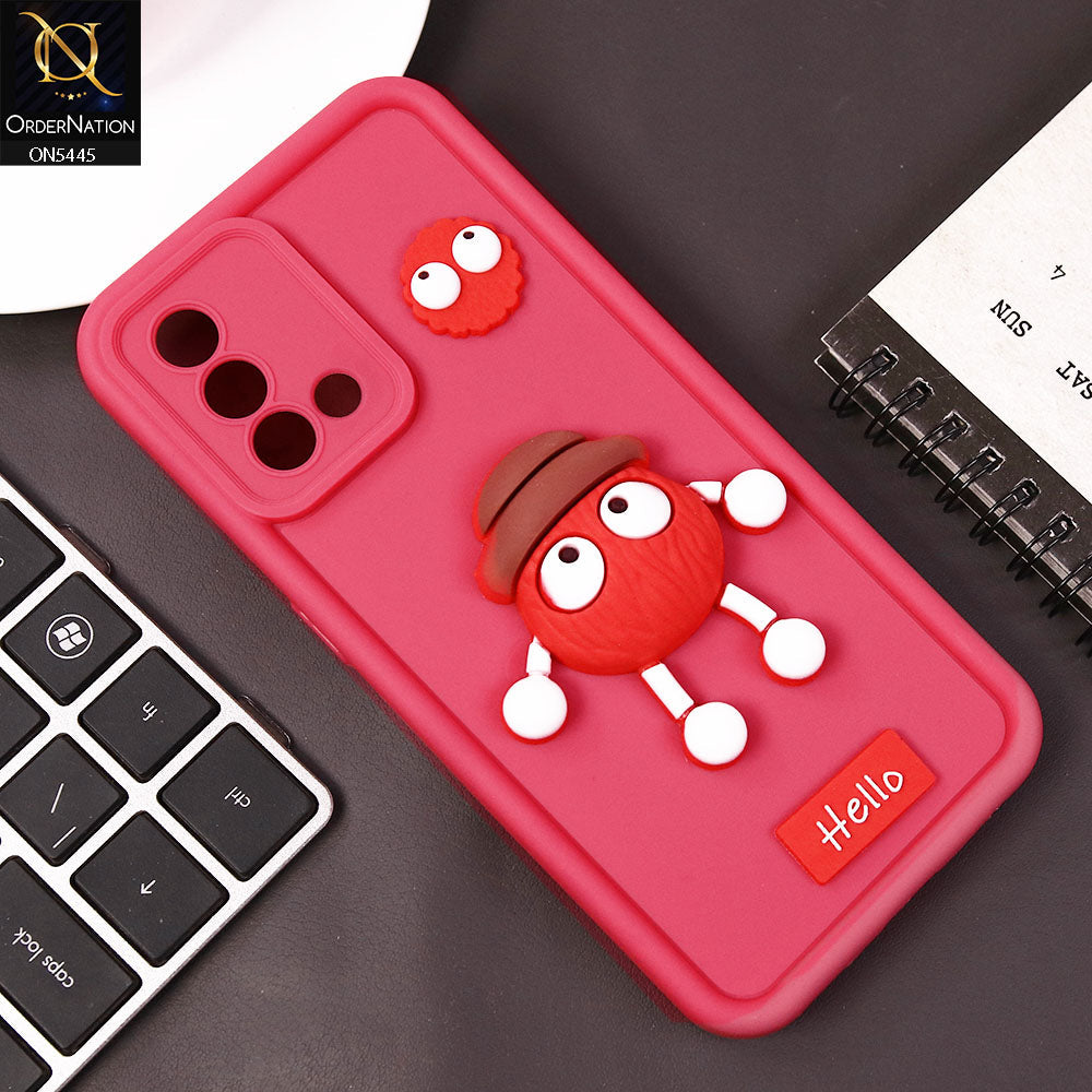 Oppo A95 Cover - Dark Pink - Cute 3D Cartoon Soft Case