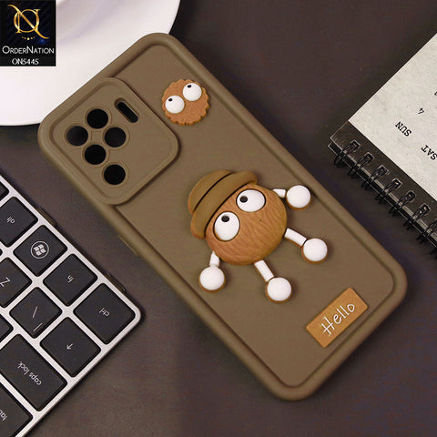 Oppo F19 Pro Cover - Brown - Cute 3D Cartoon Soft Case