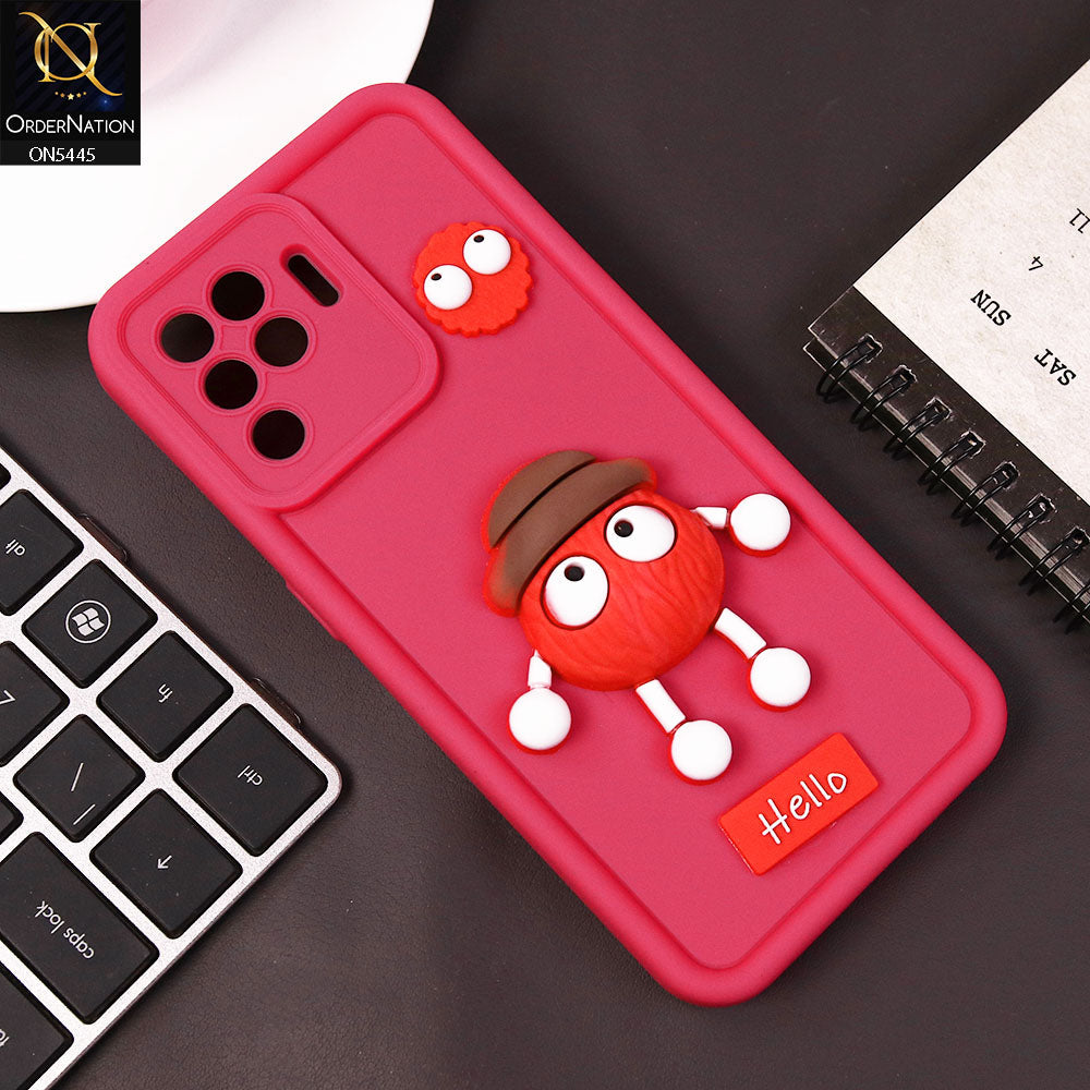 Oppo F19 Pro Cover - Dark Pink - Cute 3D Cartoon Soft Case