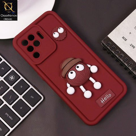 Oppo A94 Cover - Maroon - Cute 3D Cartoon Soft Case