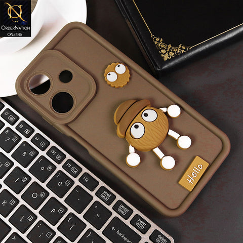 Infinix Hot 30i Cover - Brown - Cute 3D Cartoon Soft Case