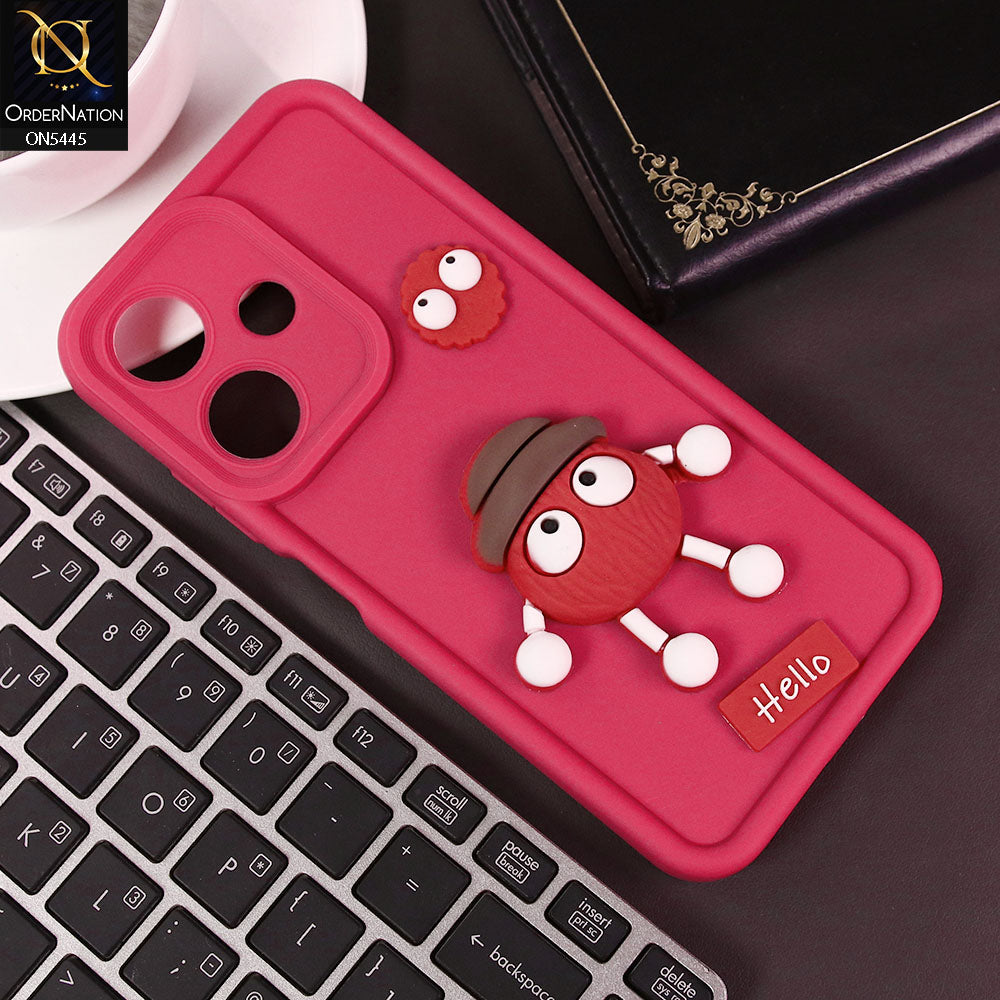 Infinix Hot 30i Cover - Dark Pink - Cute 3D Cartoon Soft Case