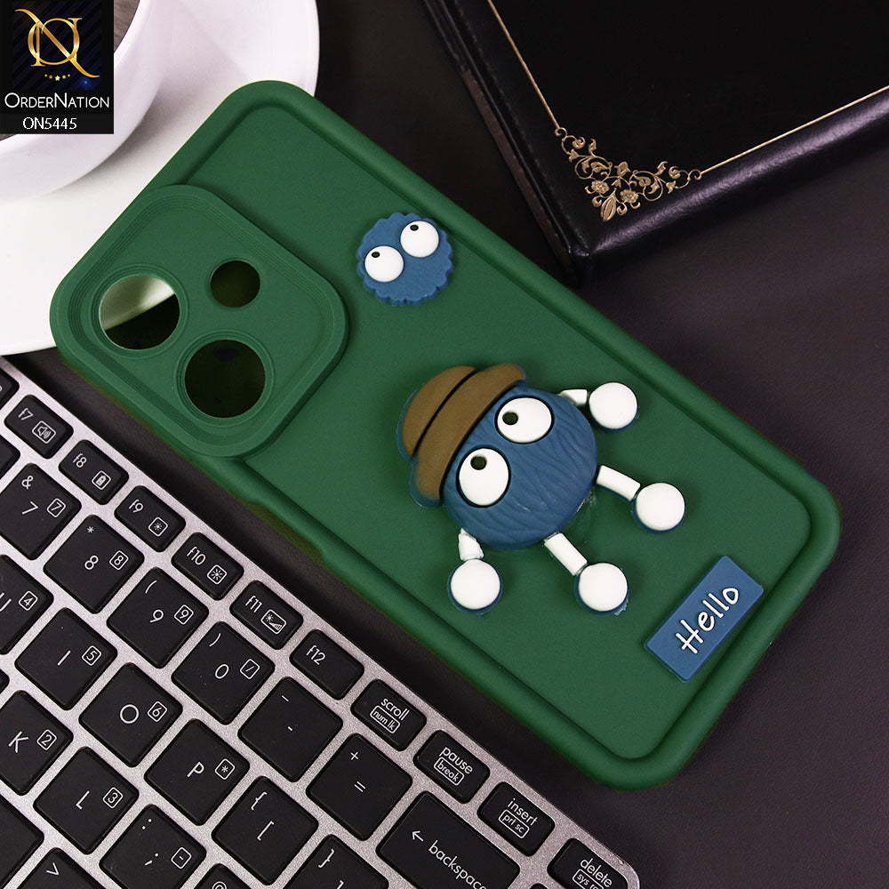 Infinix Hot 30i Cover - Green - Cute 3D Cartoon Soft Case