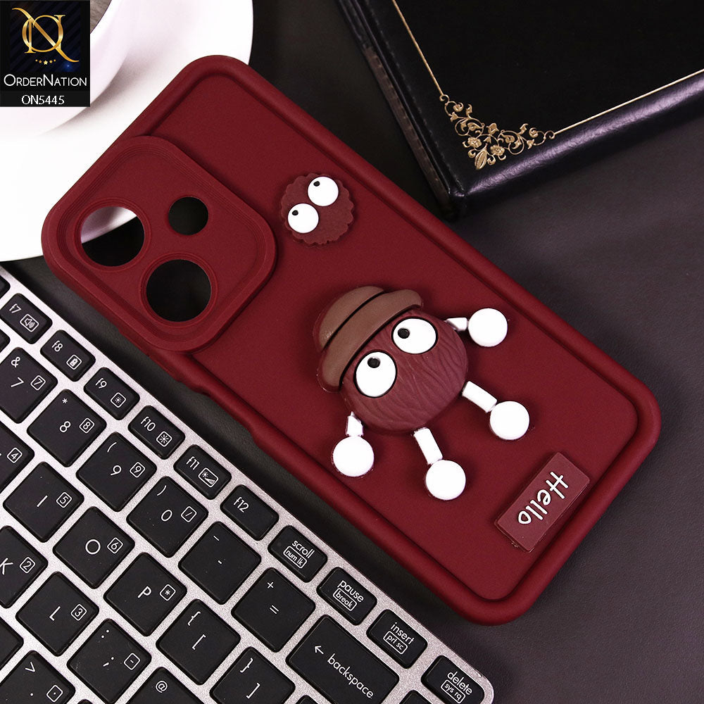 Infinix Hot 30i Cover - Maroon - Cute 3D Cartoon Soft Case