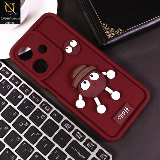 Infinix Hot 30i Cover - Maroon - Cute 3D Cartoon Soft Case
