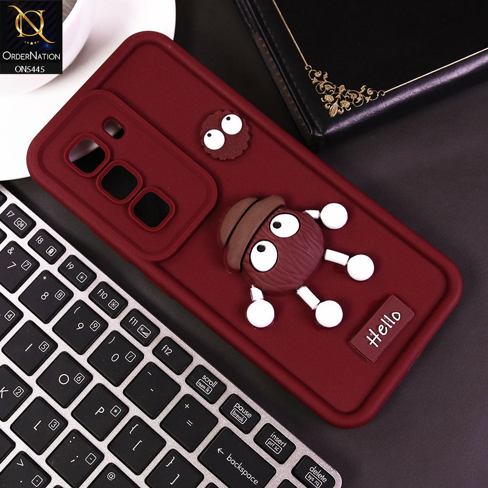 Infinix Hot 50 Pro Plus Cover - Maroon - Cute 3D Cartoon Soft Case