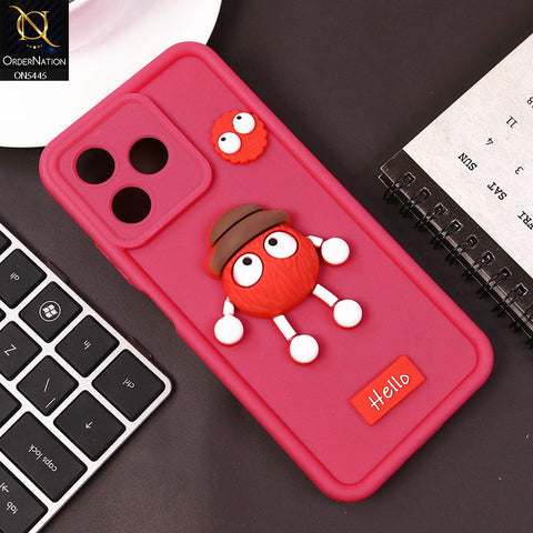 Realme Note 50 Cover - Dark Pink - Cute 3D Cartoon Soft Case