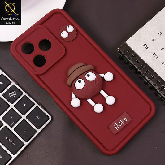 Infinix Note 50 Pro 4G Cover - Maroon - Cute 3D Cartoon Soft Case