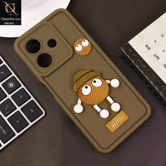 Realme Note 60x Cover - Brown - Cute 3D Cartoon Soft Case