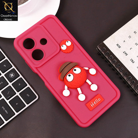 Realme Note 60x Cover - Dark Pink - Cute 3D Cartoon Soft Case