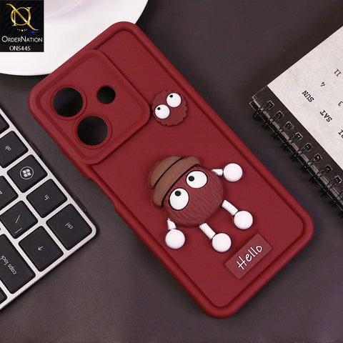 Realme Note 60x Cover - Maroon - Cute 3D Cartoon Soft Case