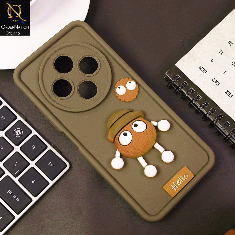 Xiaomi Redmi 14C Cover - Brown - Cute 3D Cartoon Soft Case