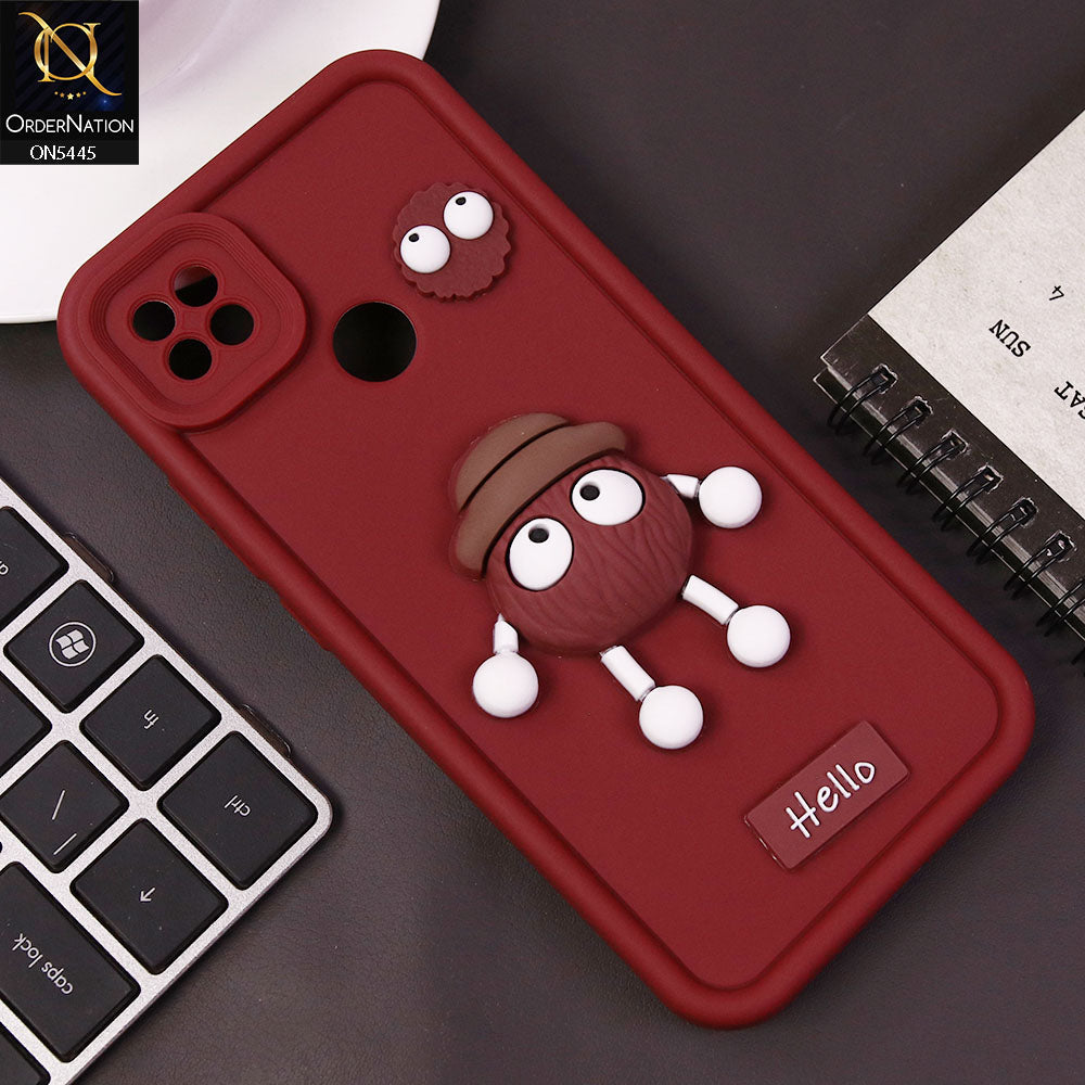 Xiaomi Redmi 9C Cover - Maroon - Cute 3D Cartoon Soft Case
