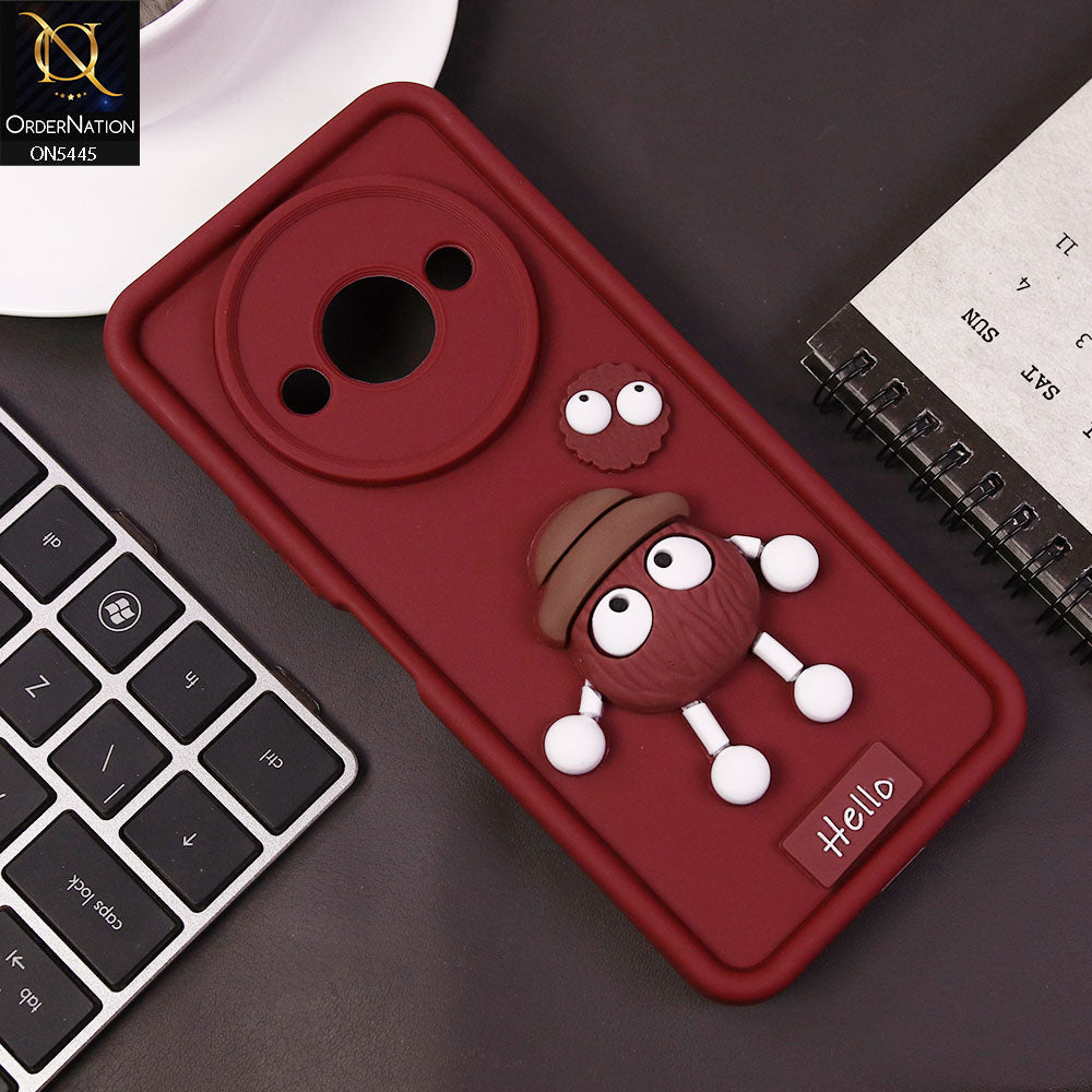 Xiaomi Redmi A3x Cover - Maroon - Cute 3D Cartoon Soft Case