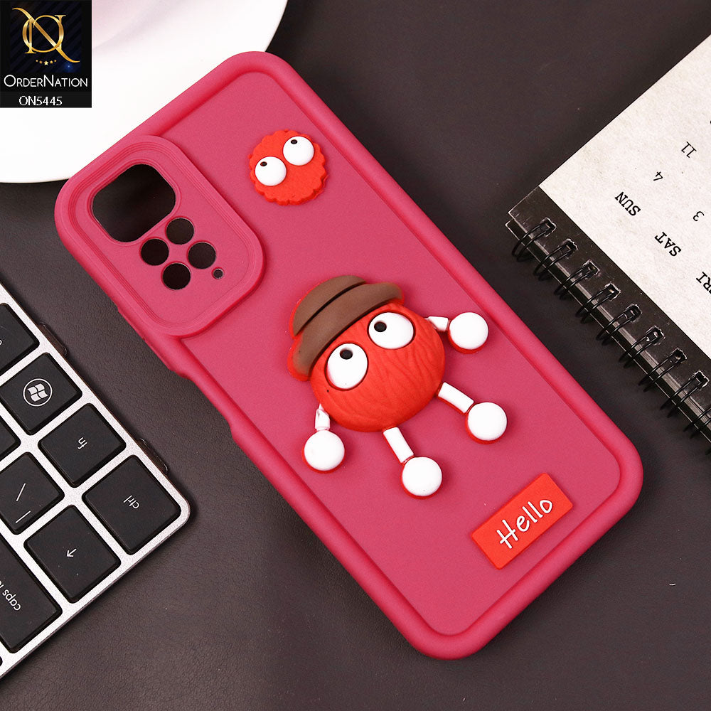 Xiaomi Redmi Note 11 4G Cover - Dark Pink - Cute 3D Cartoon Soft Case
