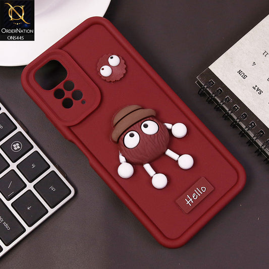 Xiaomi Redmi Note 11 4G Cover - Maroon - Cute 3D Cartoon Soft Case