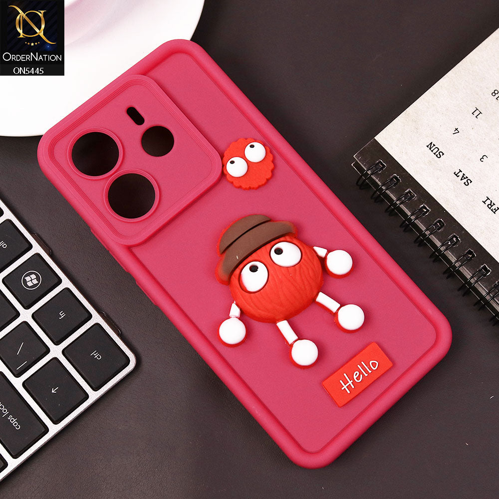 Xiaomi Redmi Note 14 4G Cover - Dark Pink - Cute 3D Cartoon Soft Case