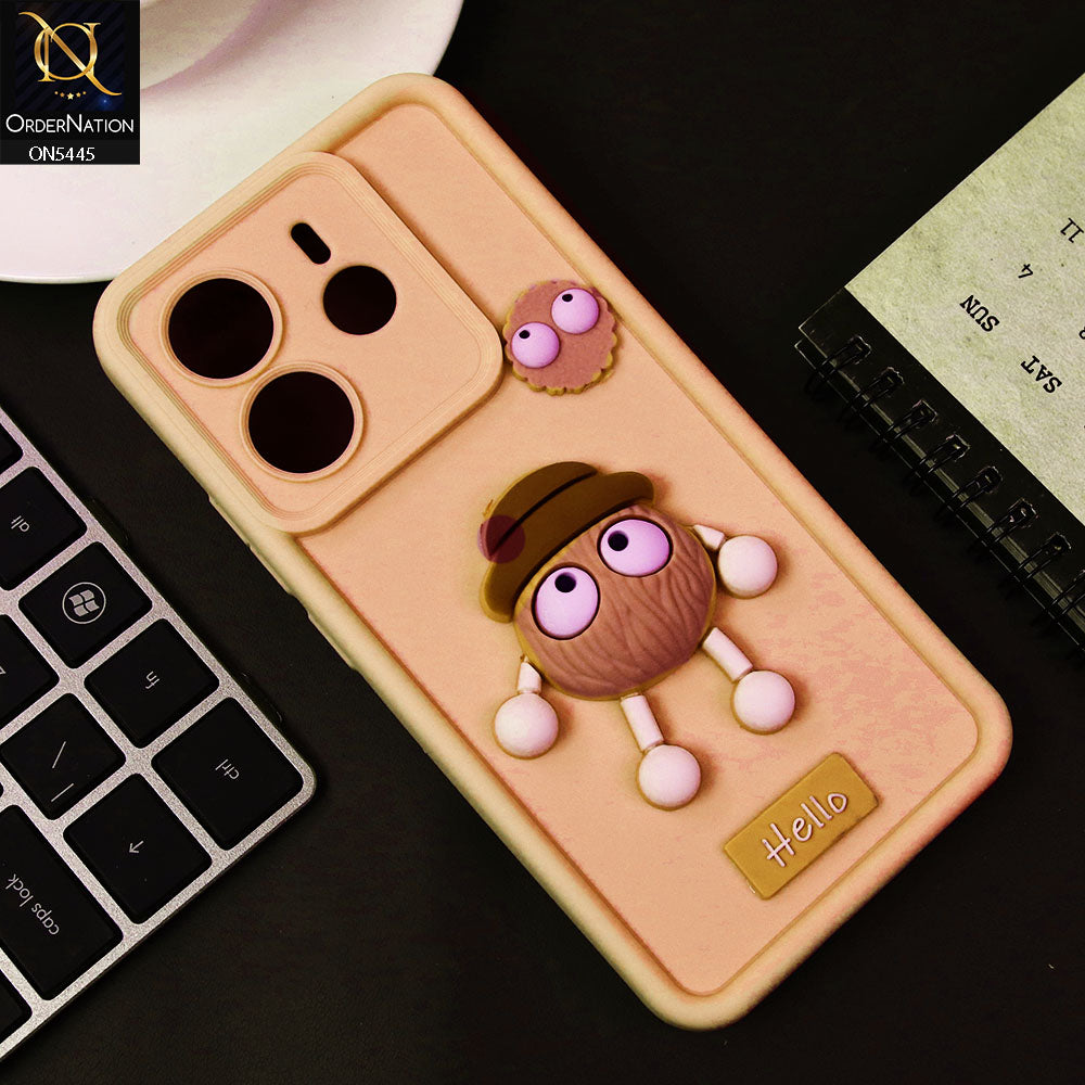 Xiaomi Redmi Note 14 4G Cover - Light Pink - Cute 3D Cartoon Soft Case