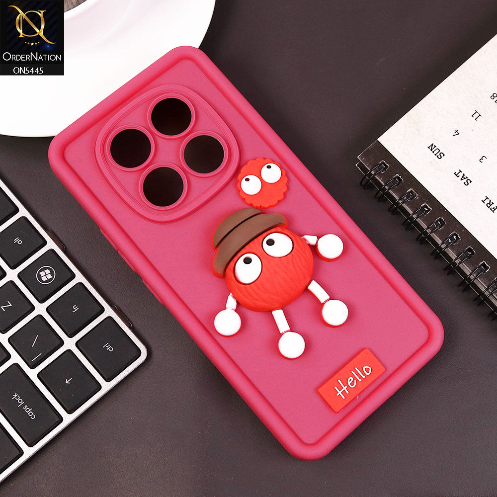 Xiaomi Redmi Note 14 Pro 4G Cover - Dark Pink - Cute 3D Cartoon Soft Case
