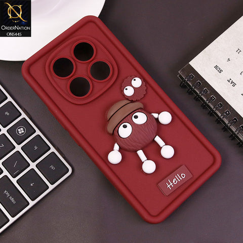Xiaomi Redmi Note 14 Pro 4G Cover - Maroon - Cute 3D Cartoon Soft Case