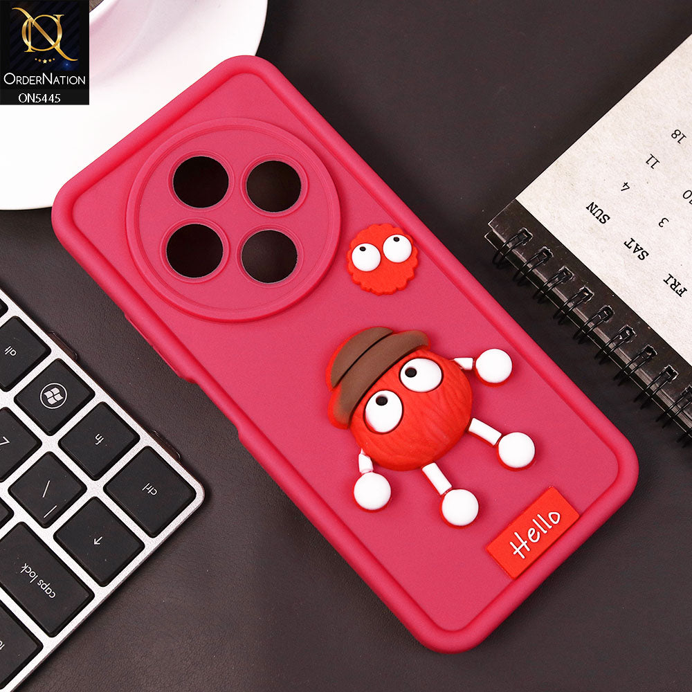 Oppo Reno 12F Cover - Dark Pink - Cute 3D Cartoon Soft Case