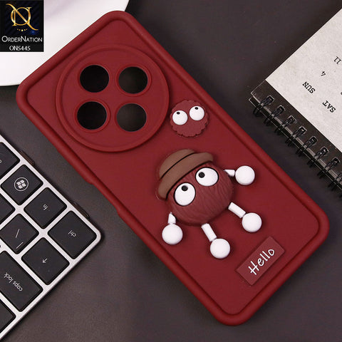 Oppo Reno 12F Cover - Maroon - Cute 3D Cartoon Soft Case