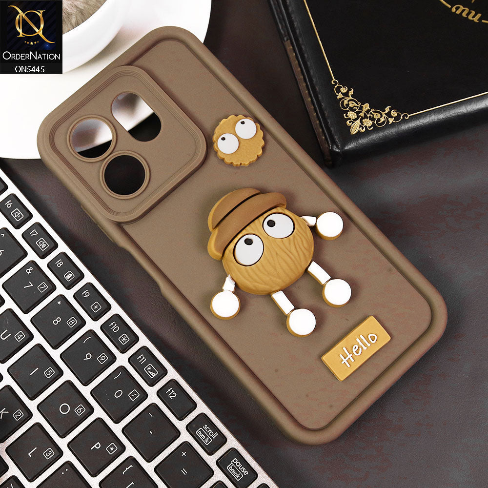 Infinix Smart 9 Cover - Brown - Cute 3D Cartoon Soft Case