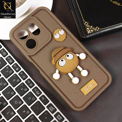 Infinix Smart 9 Cover - Brown - Cute 3D Cartoon Soft Case