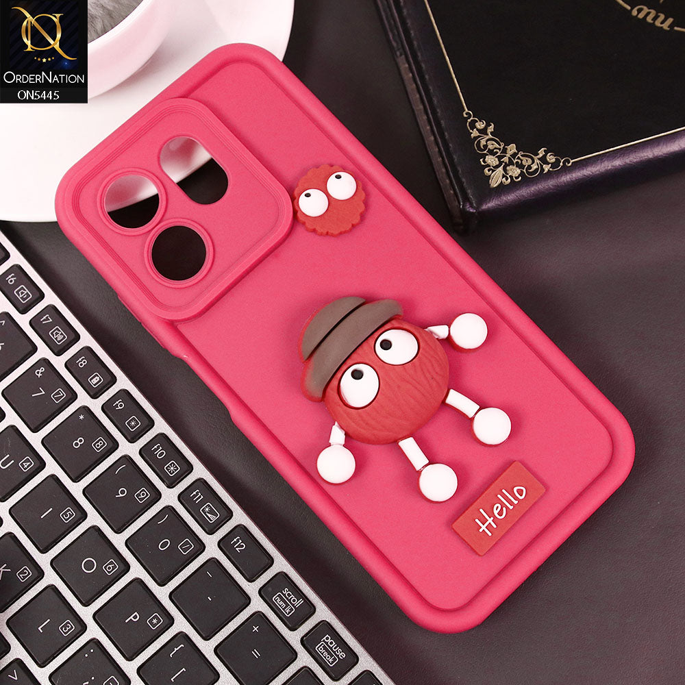 Infinix Hot 50i Cover - Dark Pink - Cute 3D Cartoon Soft Case