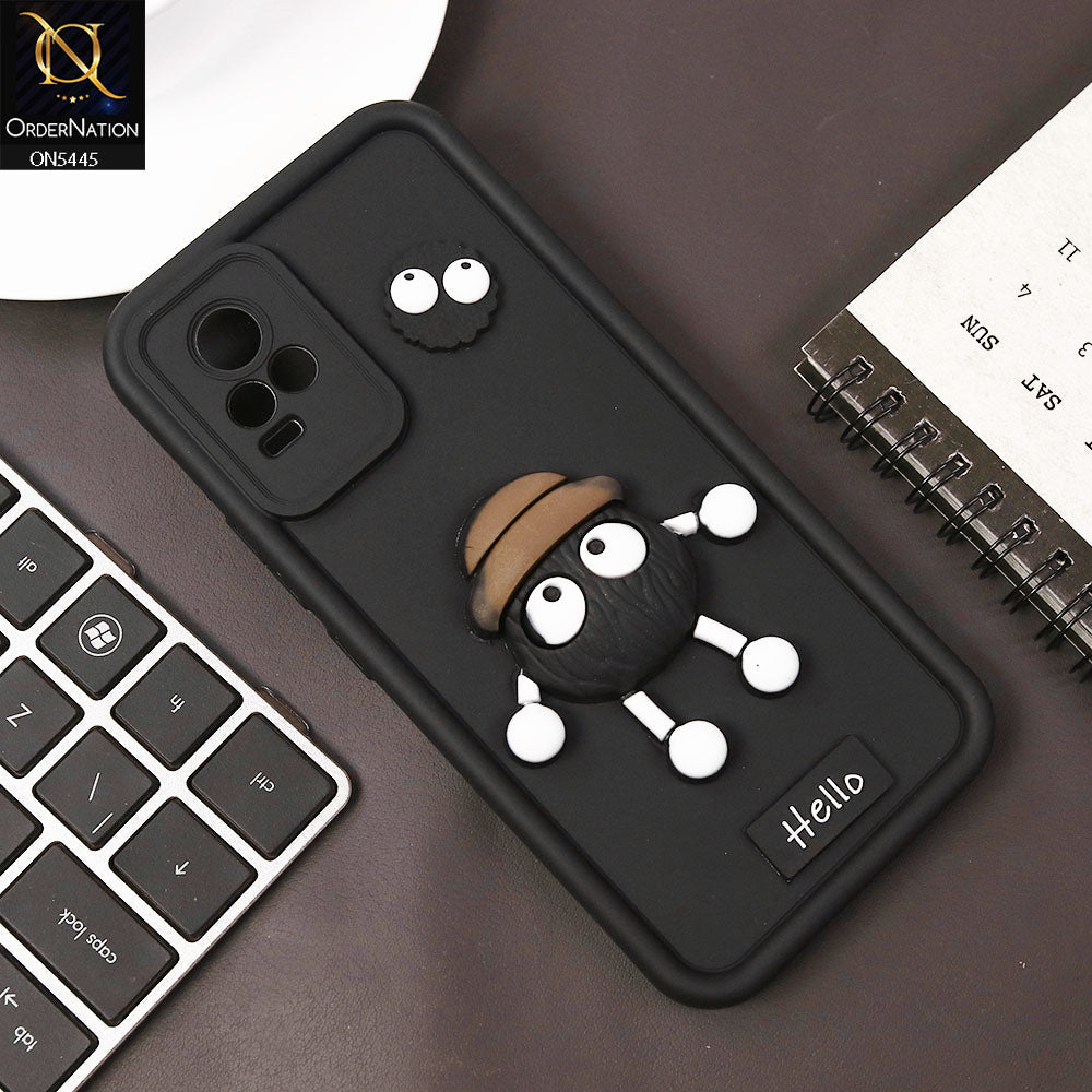 Vivo Y73 Cover - Black - Cute 3D Cartoon Soft Case
