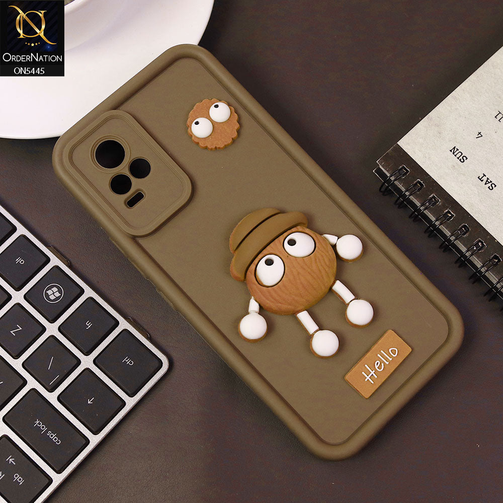 Vivo Y73 Cover - Brown - Cute 3D Cartoon Soft Case