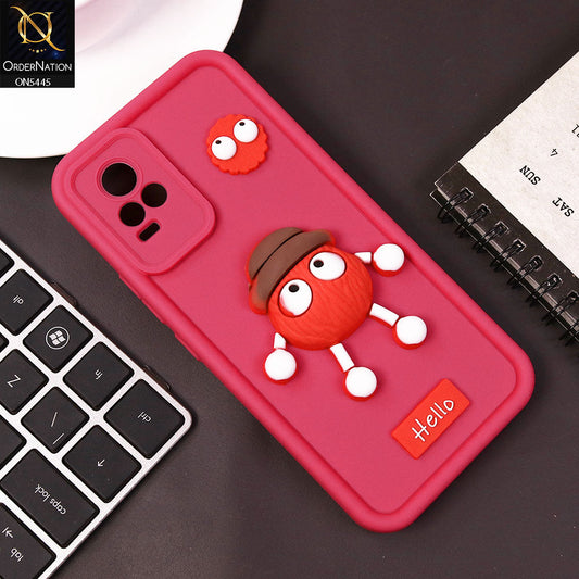 Vivo V21e Cover - Dark Pink - Cute 3D Cartoon Soft Case