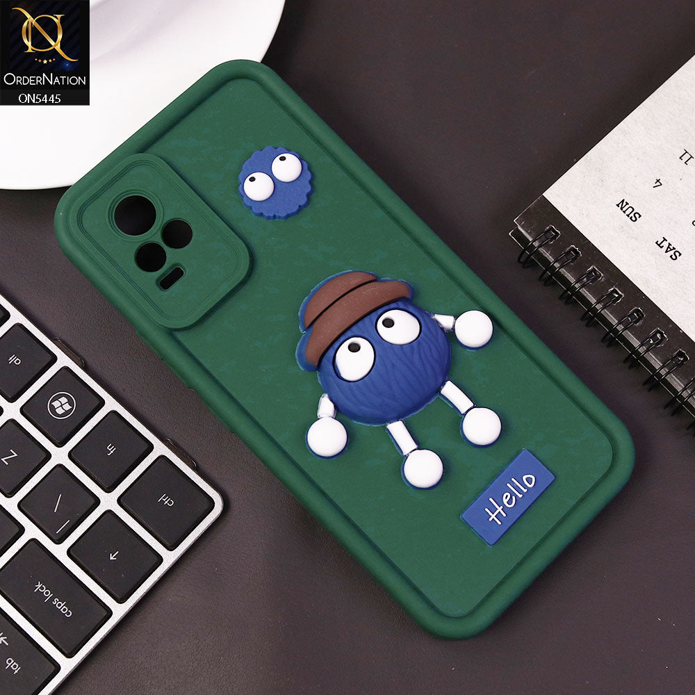 Vivo V21e Cover - Green - Cute 3D Cartoon Soft Case