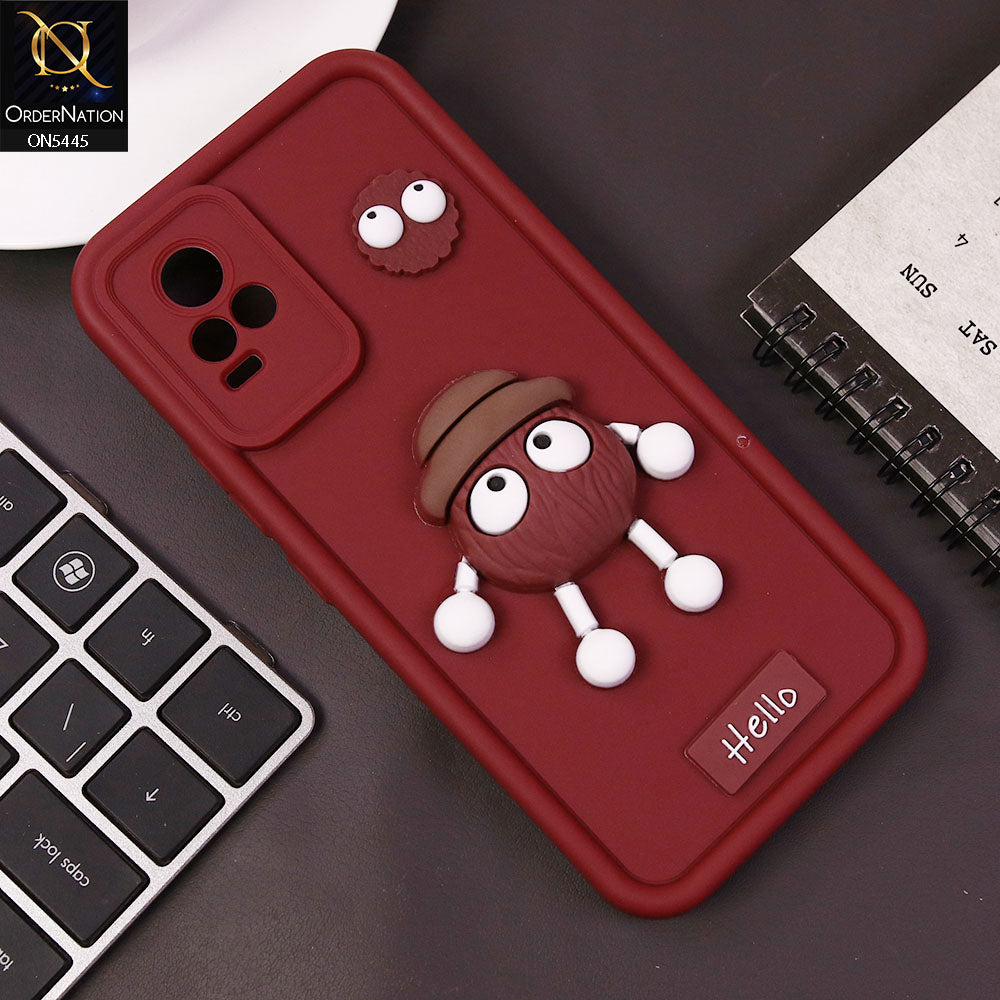 Vivo Y73 Cover - Maroon - Cute 3D Cartoon Soft Case