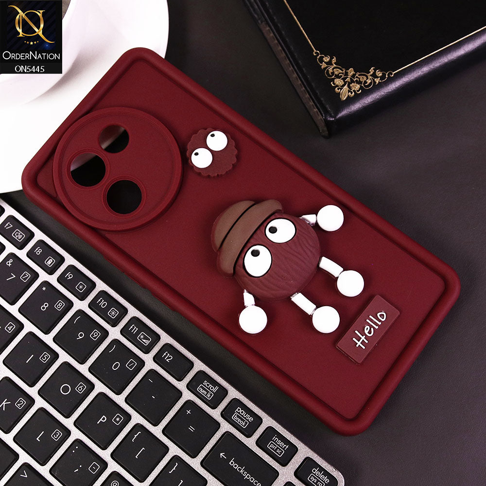 Vivo V30e Cover - Maroon - Cute 3D Cartoon Soft Case