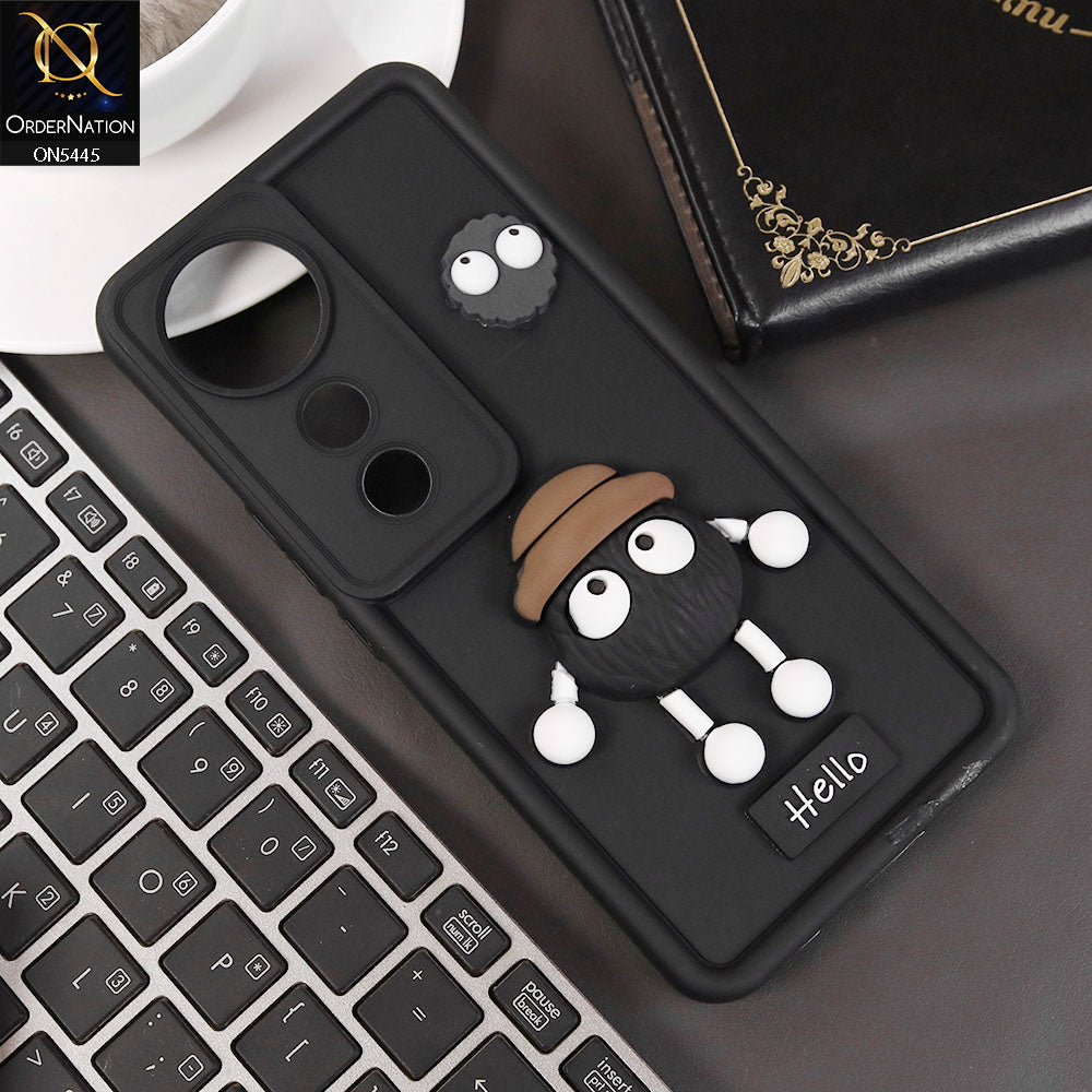 Vivo V40 Pro Cover - Black - Cute 3D Cartoon Soft Case