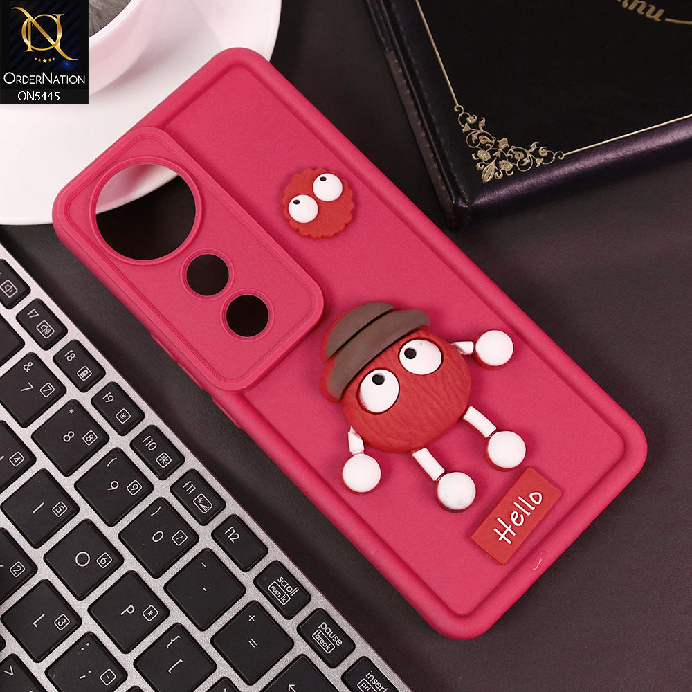 Vivo S19 Pro Cover - Dark Pink - Cute 3D Cartoon Soft Case