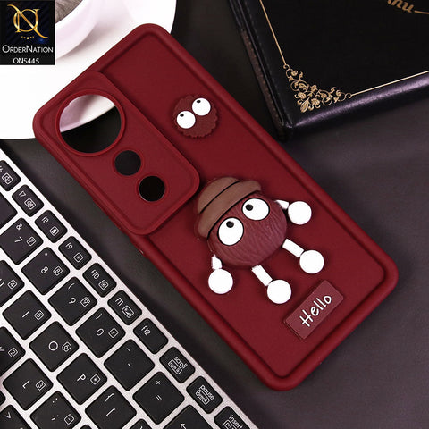 Vivo S19 Pro Cover - Maroon - Cute 3D Cartoon Soft Case