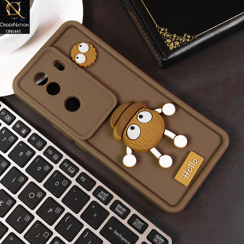 Vivo V40e Cover - Brown - Cute 3D Cartoon Soft Case