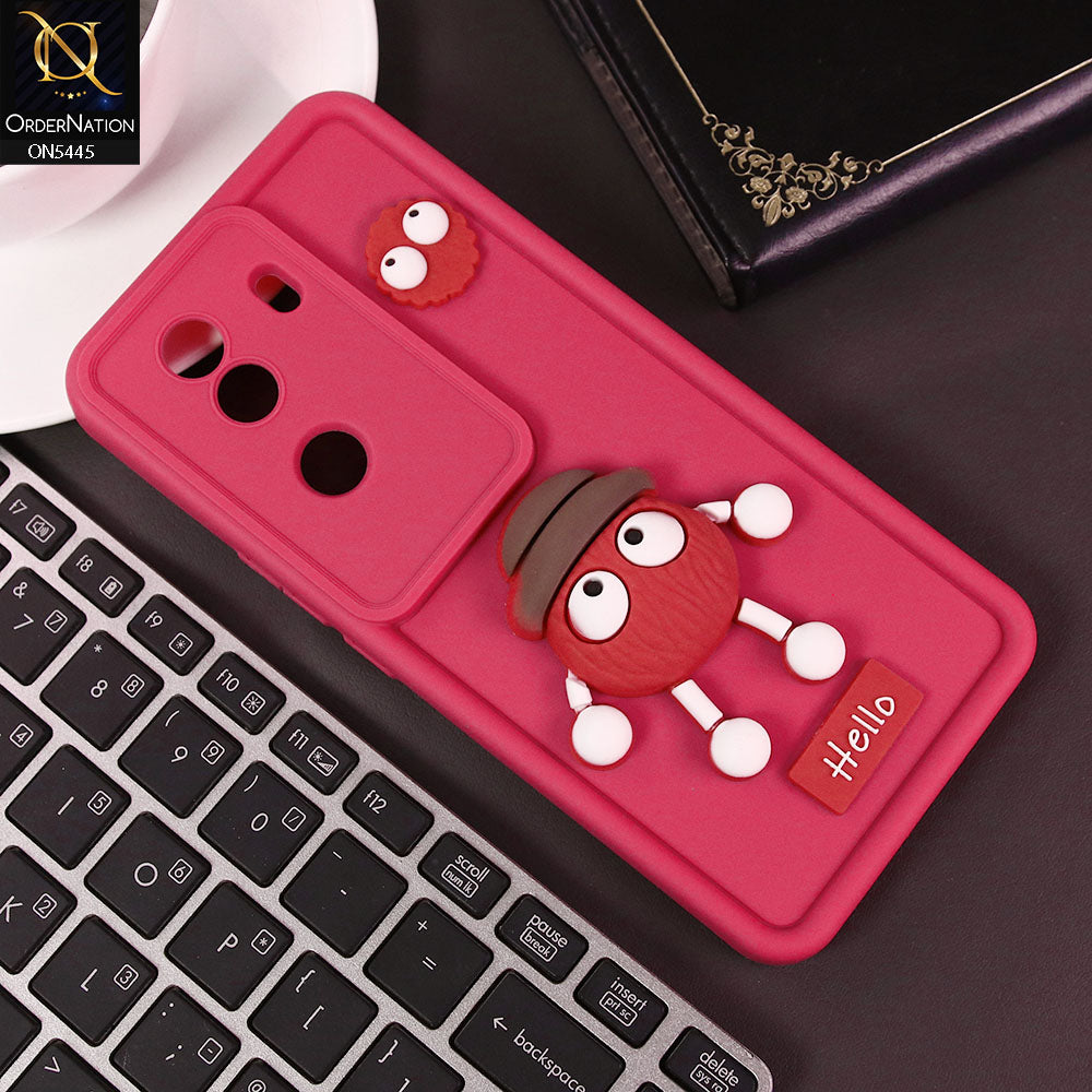 Vivo V40e Cover - Dark Pink - Cute 3D Cartoon Soft Case