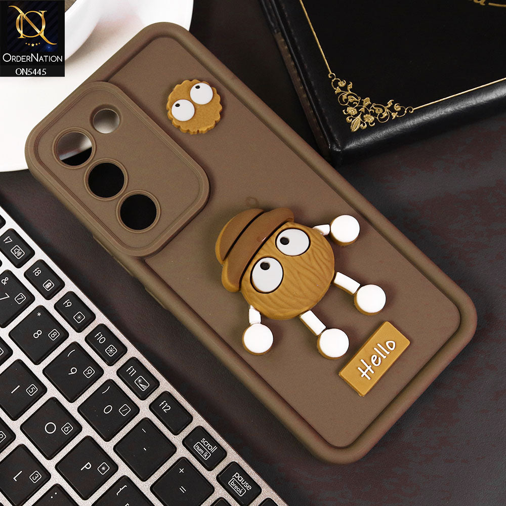 Vivo Y200e Cover - Brown - Cute 3D Cartoon Soft Case