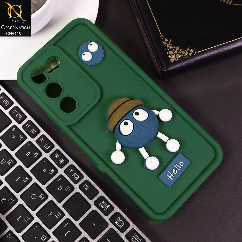 Vivo Y100 4G Cover - Green - Cute 3D Cartoon Soft Case