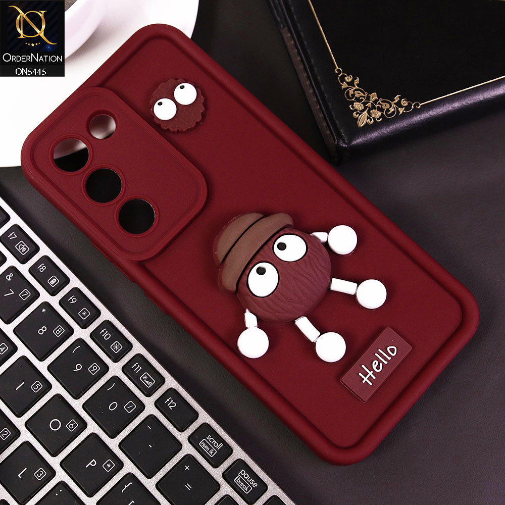 Vivo Y200e Cover - Maroon - Cute 3D Cartoon Soft Case