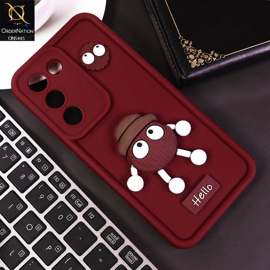 Vivo Y100 4G Cover - Maroon - Cute 3D Cartoon Soft Case
