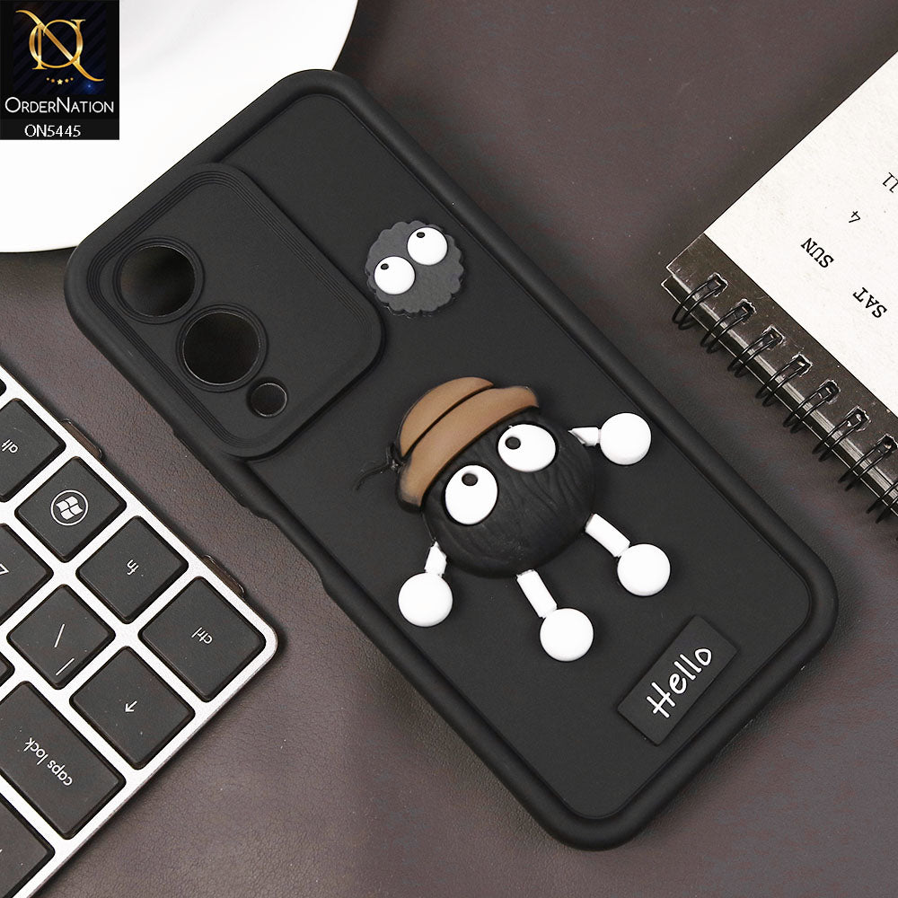 Vivo Y28 5G Cover - Black - Cute 3D Cartoon Soft Case